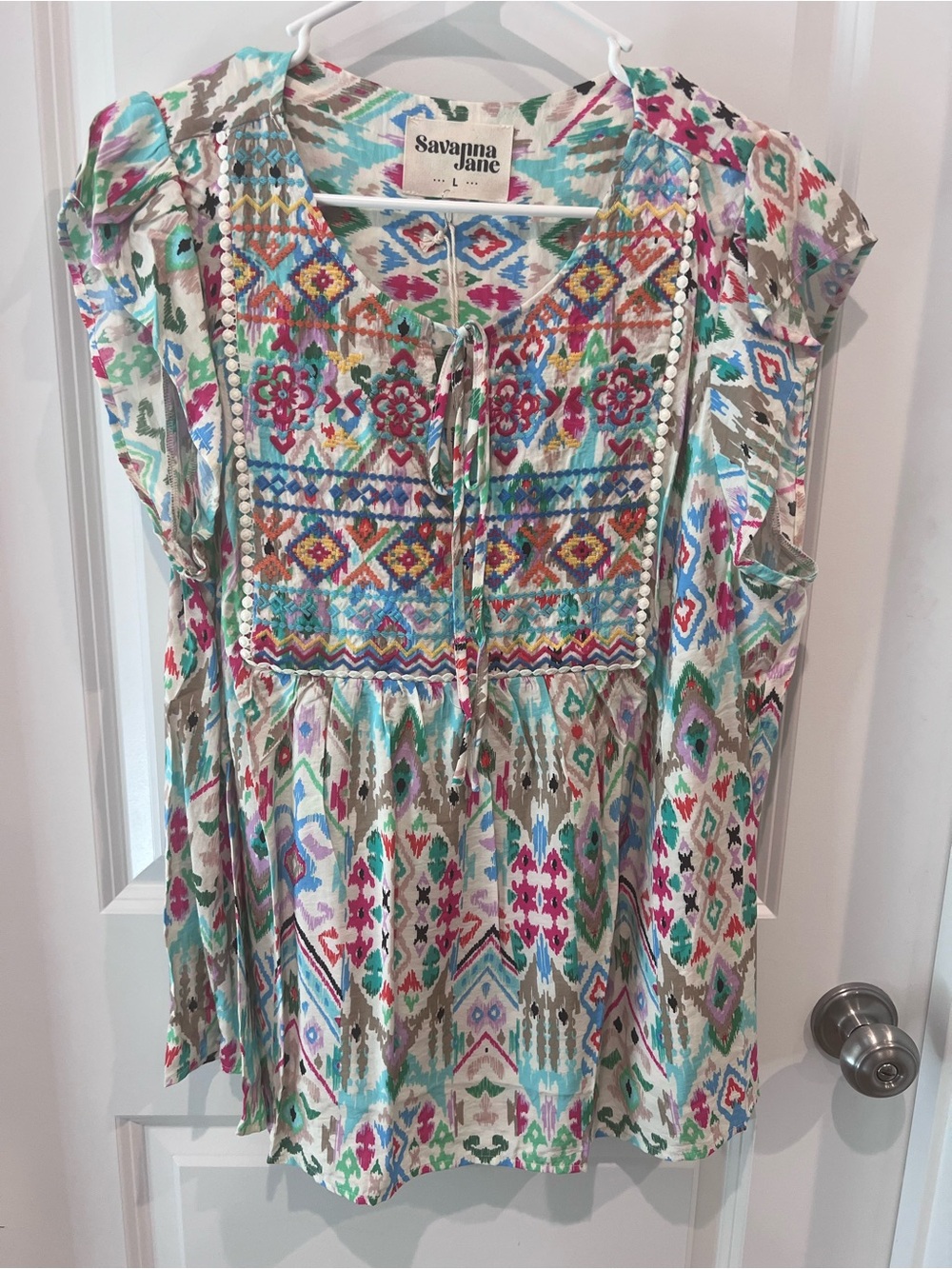 NWT Savanna Jane Multicolor Embroidered Boho Top Size Large